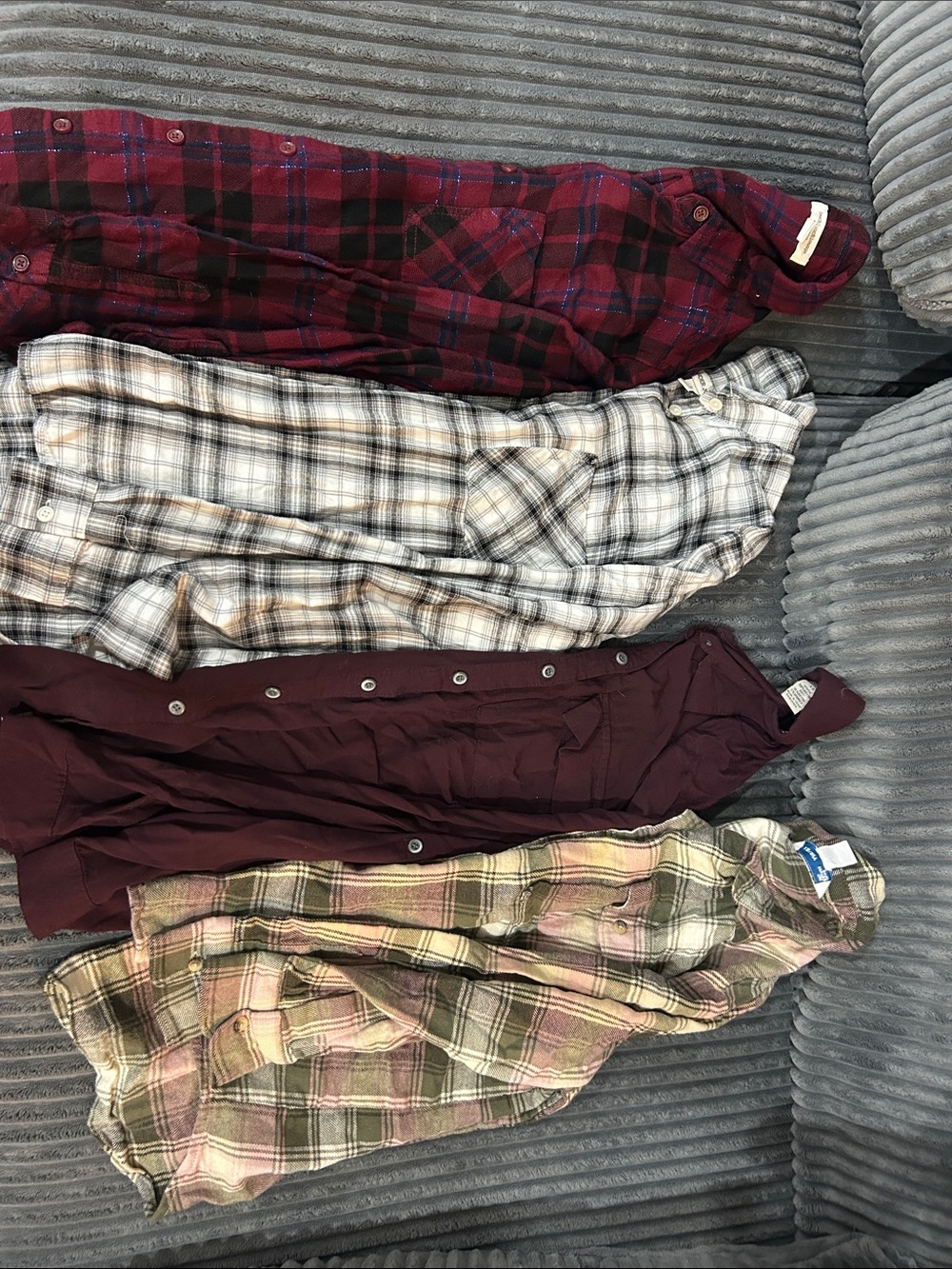 beachlunchlounge Burgundy Plaid and Solid Button-Down Shirts bundle